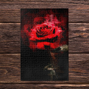 Puzzle Une rose rouge aquarelle sur fond noir