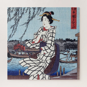 Puzzle Une soirée d'été fraîche au pont, Utagawa Hiroshig