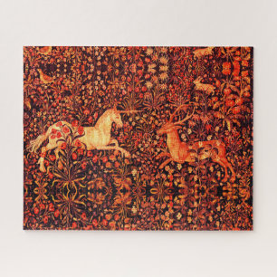 Puzzle UNICORN ET CERFS, FLEURS, ANIMAUX FORESTIERS Flora