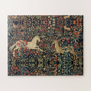 Puzzle UNICORN ET CERFS, FLEURS, ANIMAUX FORESTIERS Flora