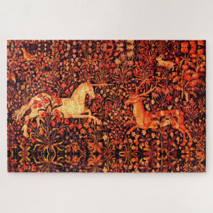 Puzzle UNICORN ET CERFS, FLEURS, ANIMAUX FORESTIERS Flora