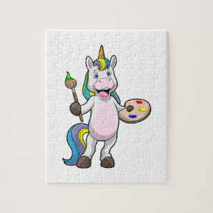 Puzzle Unicorne à la peinture avec pinceau et couleur