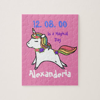 Puzzle Unicorne avec arc-en-ciel fleurs rose pourpre Anni