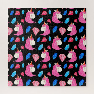 Puzzle Unicorne, cristaux : magique motif aquarelle.