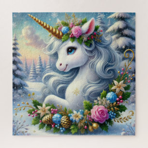 Puzzle Unicorne de Noël lunatique avec couronne