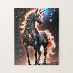 Puzzle Unicorne noire brillante enchantée