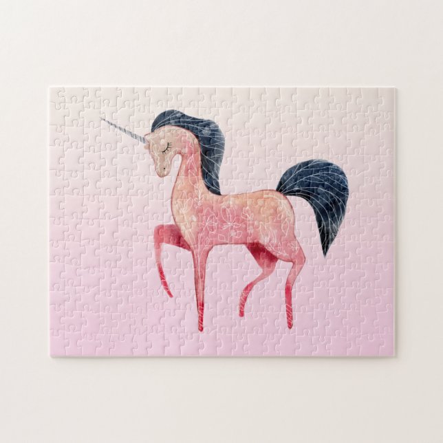 Puzzle Unicorne nordique rose avec Mane noir (Horizontal)