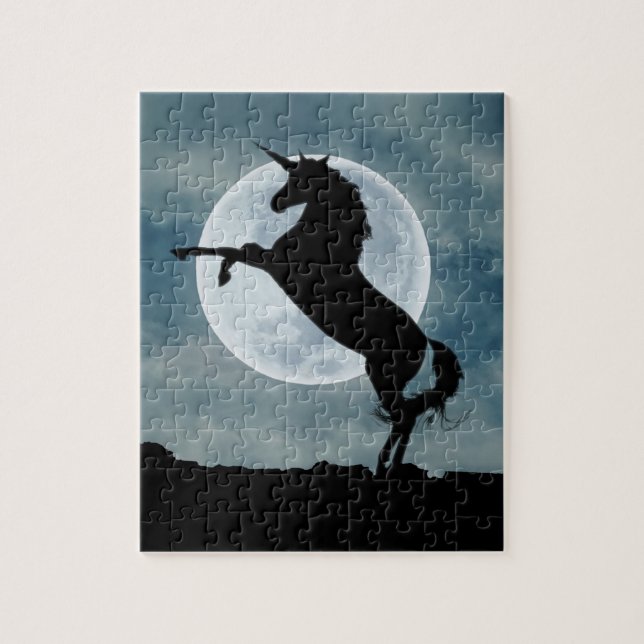 Puzzle Unicorne Silhouette Pleine lune Ciel de nuit, ZKOA (Vertical)