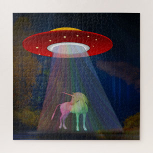 Puzzle Unicorne sous poutre arc-en-ciel OVNI à la nuit, Z