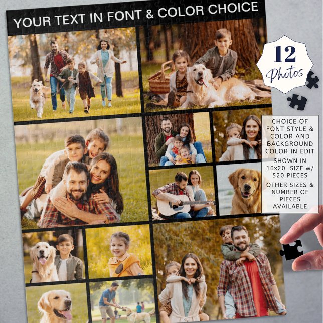 Puzzle Unique 12 Photo Collage Texte simple noir (Créateur téléchargé)