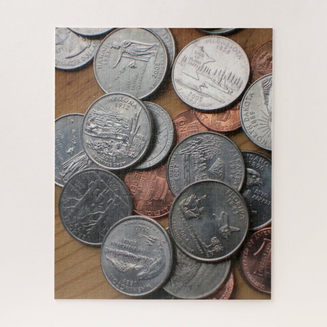 Puzzle - US Coins on Table (Vertical)