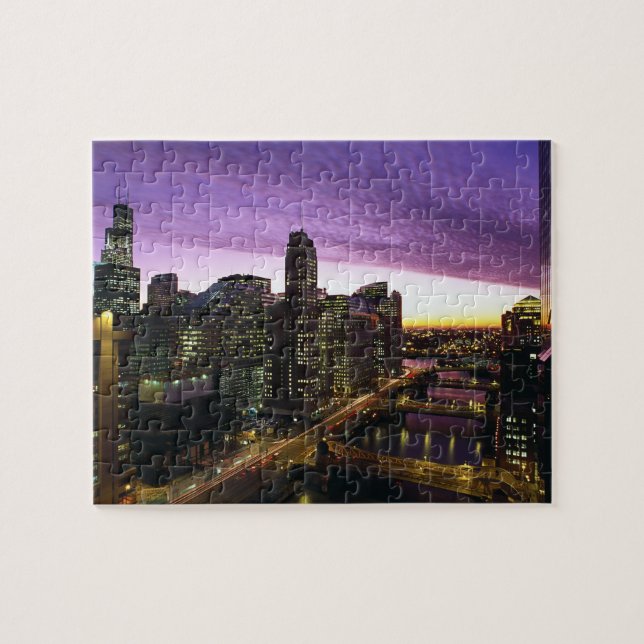 Puzzle USA, IL, Chicago. Ciel et rivière de Chicago (Horizontal)