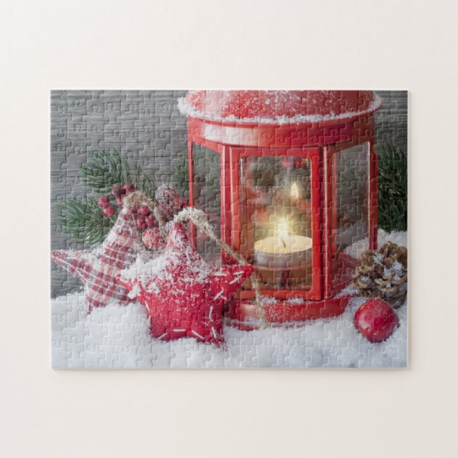 Puzzle Vacances de Noël de la lanterne d'hiver rustique n (Horizontal)