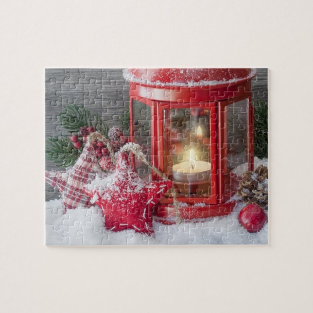 Puzzle Vacances de Noël de la lanterne d'hiver rustique n (Horizontal)