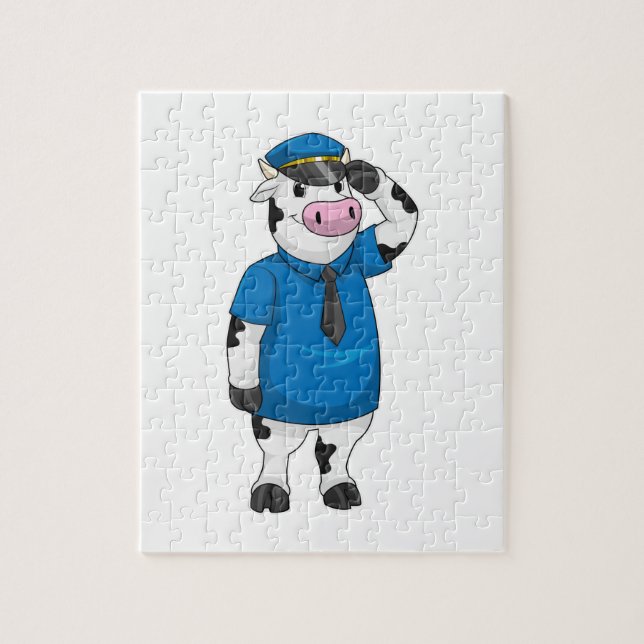Puzzle Vache comme agent de police avec casquette de poli (Vertical)
