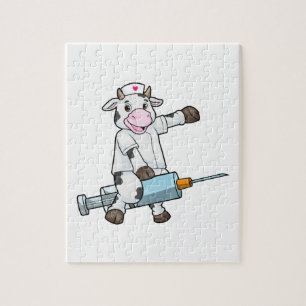 Puzzle Vache comme infirmière avec coeur et seringue