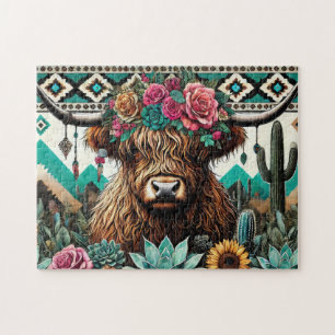 Puzzle Vache des Highlands Bohème Floral