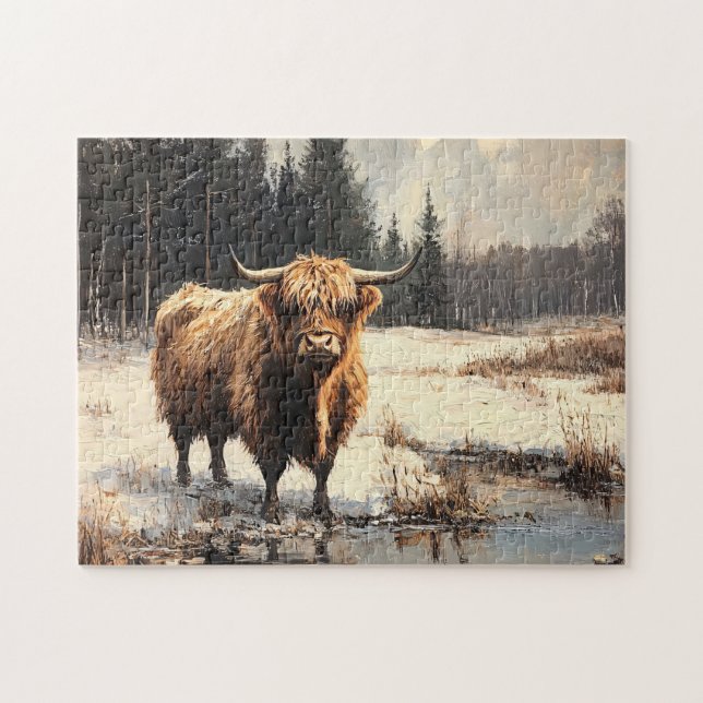Puzzle Vache des Highlands dans le paysage hivernal (Horizontal)