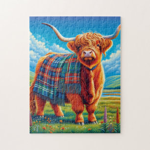 Puzzle Vache écossaise Highland, Tapis Tartan