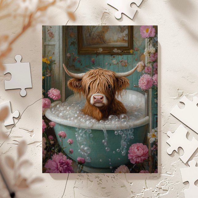 Puzzle Vache Highland dans la baignoire Florale (Créateur téléchargé)