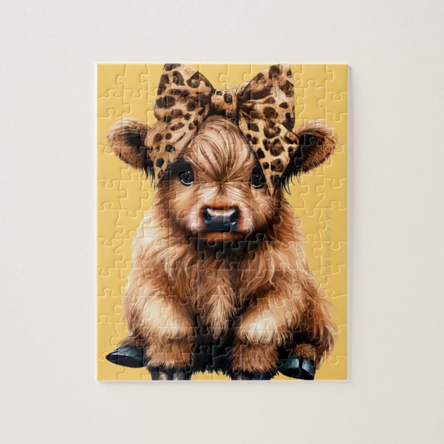 Puzzle Vache Highland mignonne avec Bow Jaune (Vertical)
