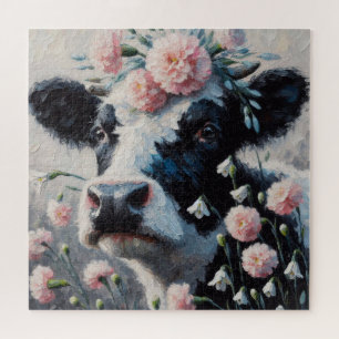 Puzzle Vache Holstein dans les fleurs Agritourisme peintu