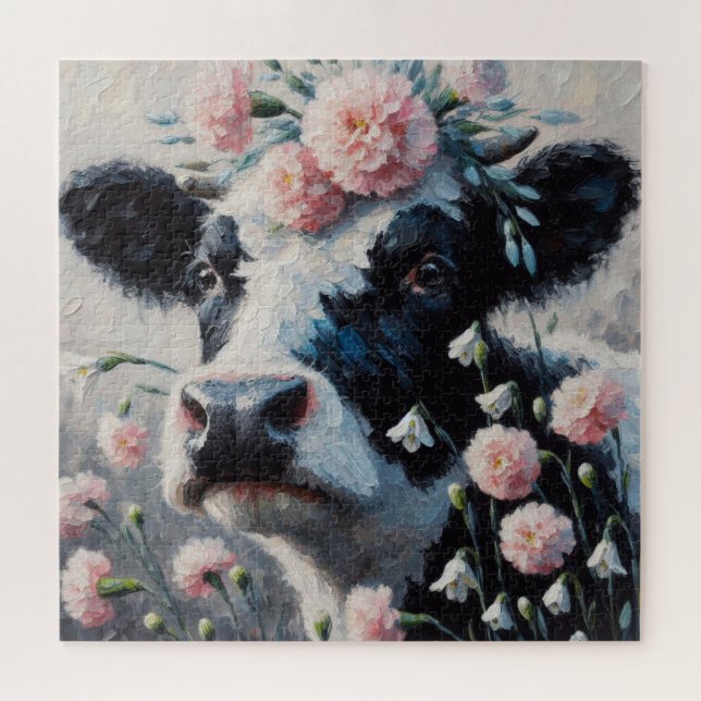Puzzle Vache Holstein dans les fleurs Agritourisme peintu (Horizontal)