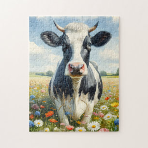Puzzle Vache laitière fleur sauvage Holstein