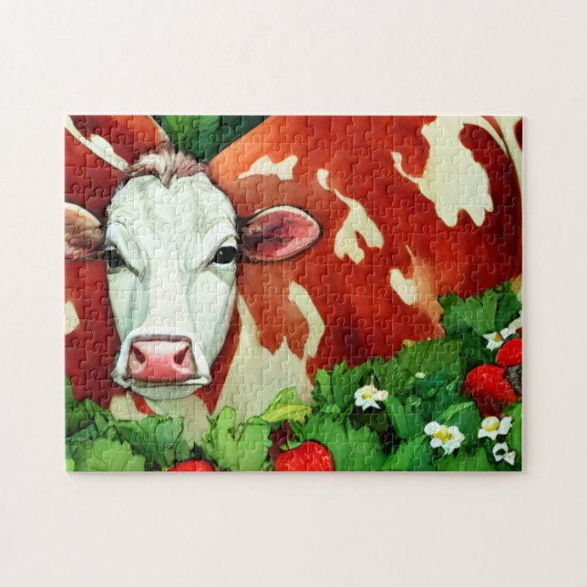 Puzzle Vache laitière rouge et blanche dans une patte de  (Horizontal)