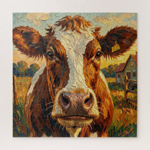 Puzzle Vache mignonne en impasto à la ferme