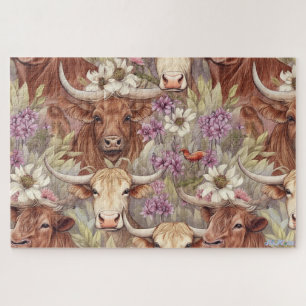 Puzzle vache montagnarde avec fleurs sauvages