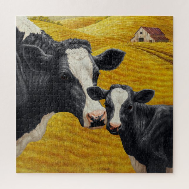 Puzzle Vaches Holstein et vieille grange de bois (Vertical)