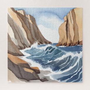 Puzzle Vagues de l'océan se brisant Aquarelle de plage