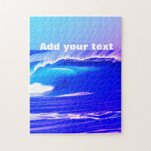 Puzzle Vagues d'océan bleu ajoutez votre texte eau rose a