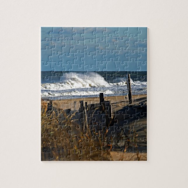 Puzzle Vagues et dunes d'automne à la plage (Vertical)