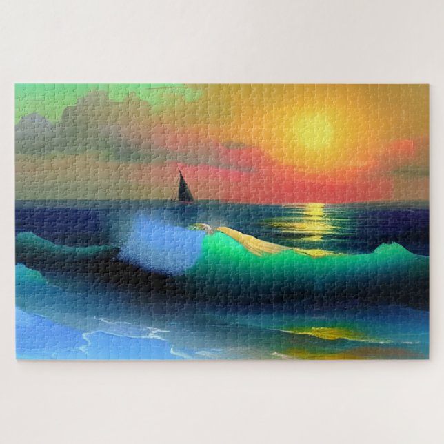 Puzzle Vagues océaniques dramatiques et reflet des couche (Horizontal)