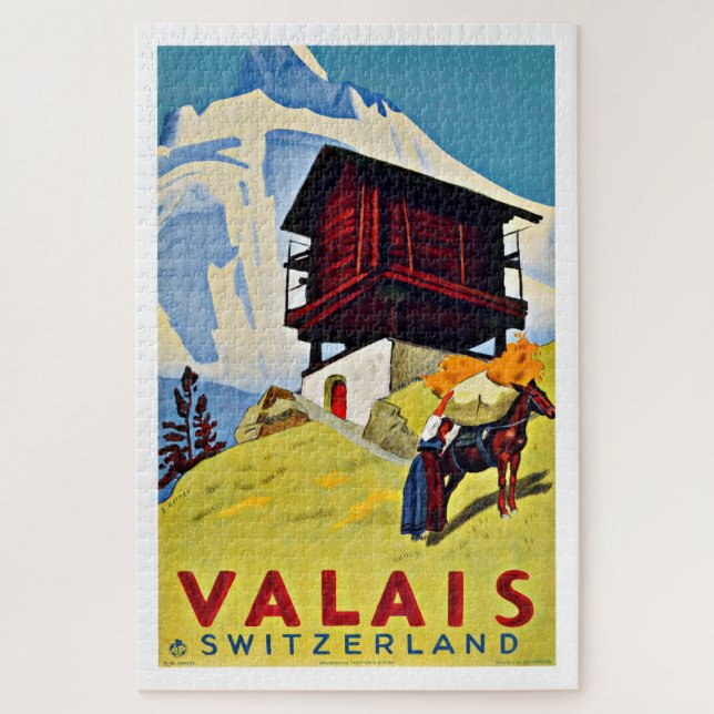 Puzzle Valais Suisse Montagne agricole Vintage (Vertical)