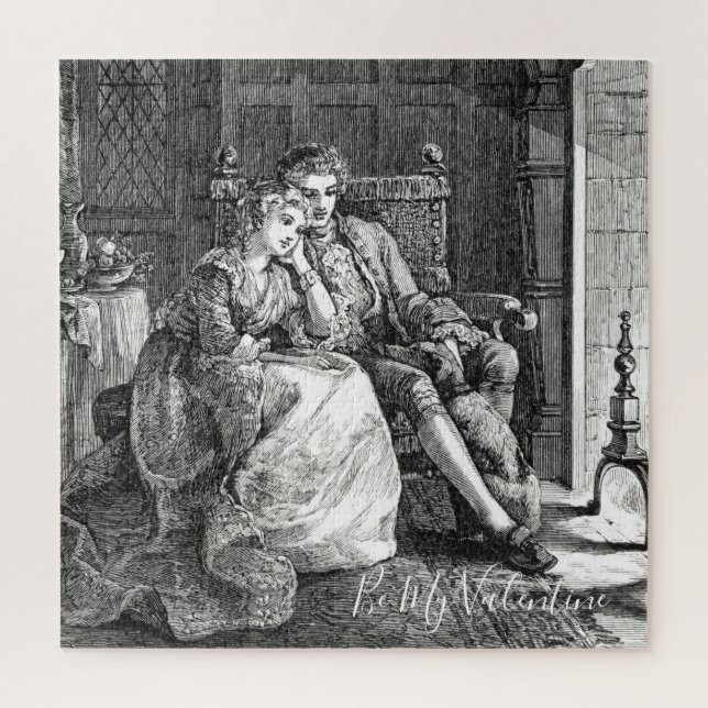 Puzzle Valentine Be Mine Couple Par Cheminée Monochrome (Vertical)