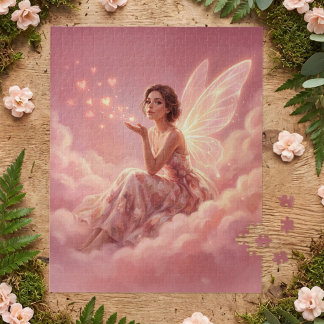 Puzzle Valentine Fairy on Pink Clouds Fantasy Art Name
