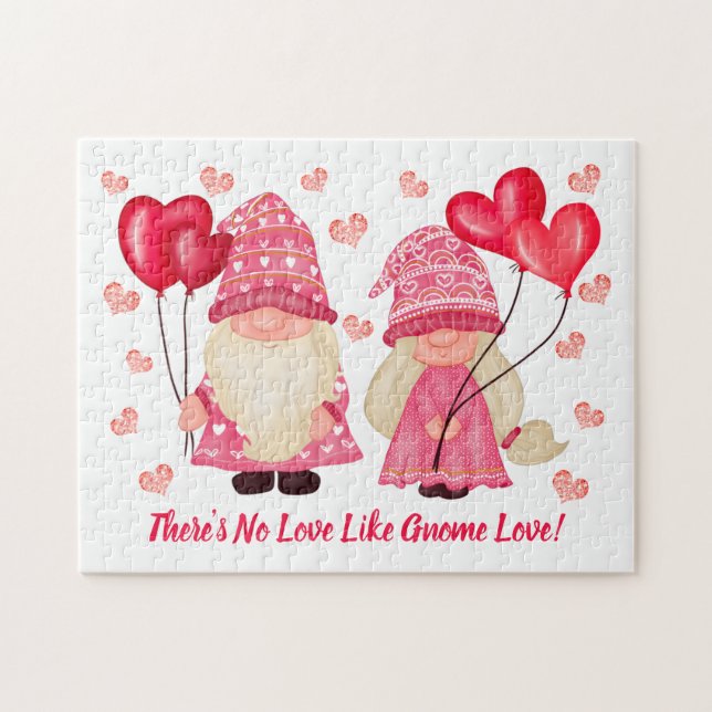 Puzzle Valentine Gnome Love Citation Pink Red Hearts Coup (Horizontal)