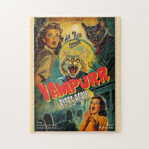Puzzle Vampire chat - affiche d'horreur rétro