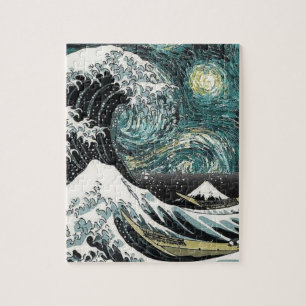 Puzzle Van Gogh la nuit étoilée - Hokusai la grande vag