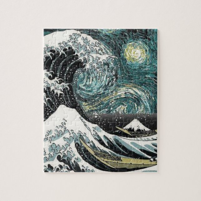 Puzzle Van Gogh la nuit étoilée - Hokusai la grande vague (Vertical)