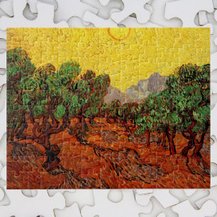 Puzzle Van Gogh Oliviers avec ciel jaune et soleil