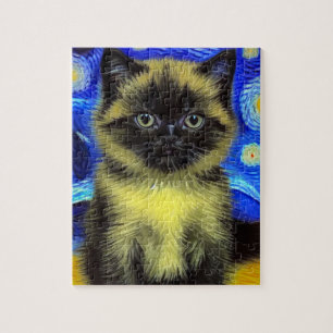 Puzzle Van Gogh Starry Nuit Siamese Cat
