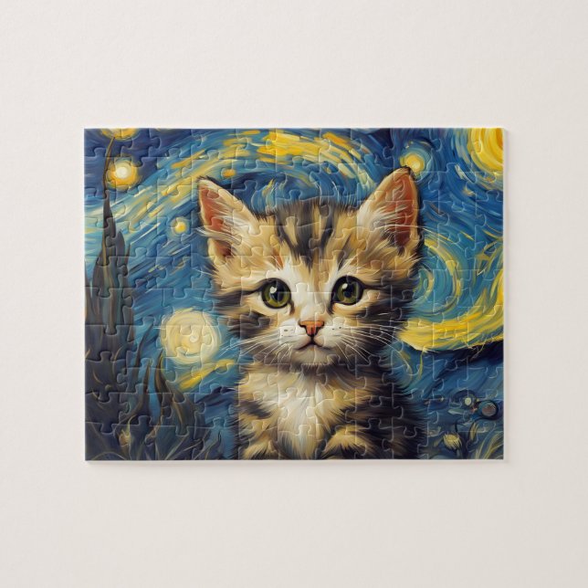 Puzzle Van Gogh Style Starry Night Cat (Horizontal)