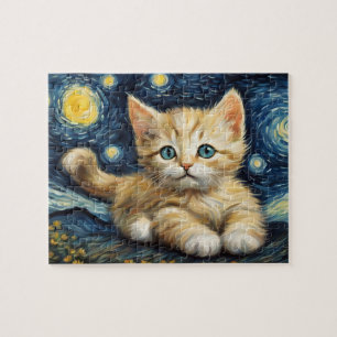 Puzzle Van Gogh Style Starry Night Cat