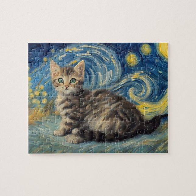 Puzzle Van Gogh Style Starry Night Cat (Horizontal)