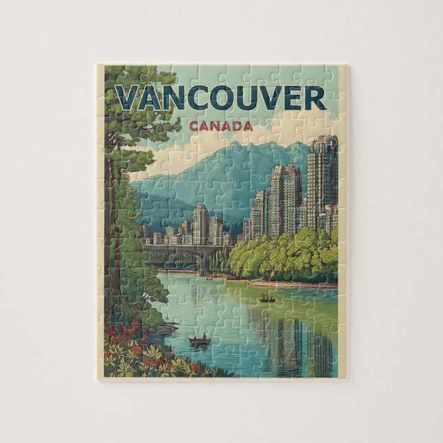 Puzzle Vancouver Canada Travel Art Vintage (Vertical)