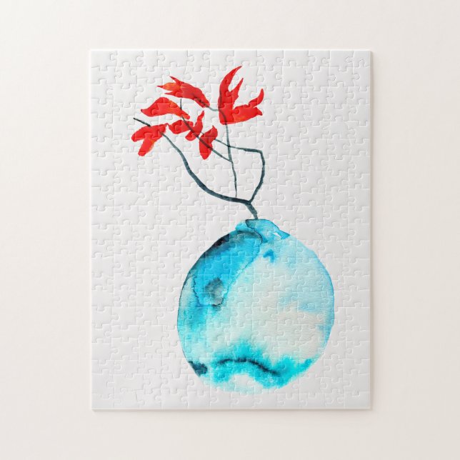 Puzzle Vase bleu aquarelle ikebana (Vertical)